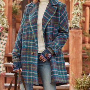 “Tea & Toast” wool blend plaid coat. New with tags from Sundance